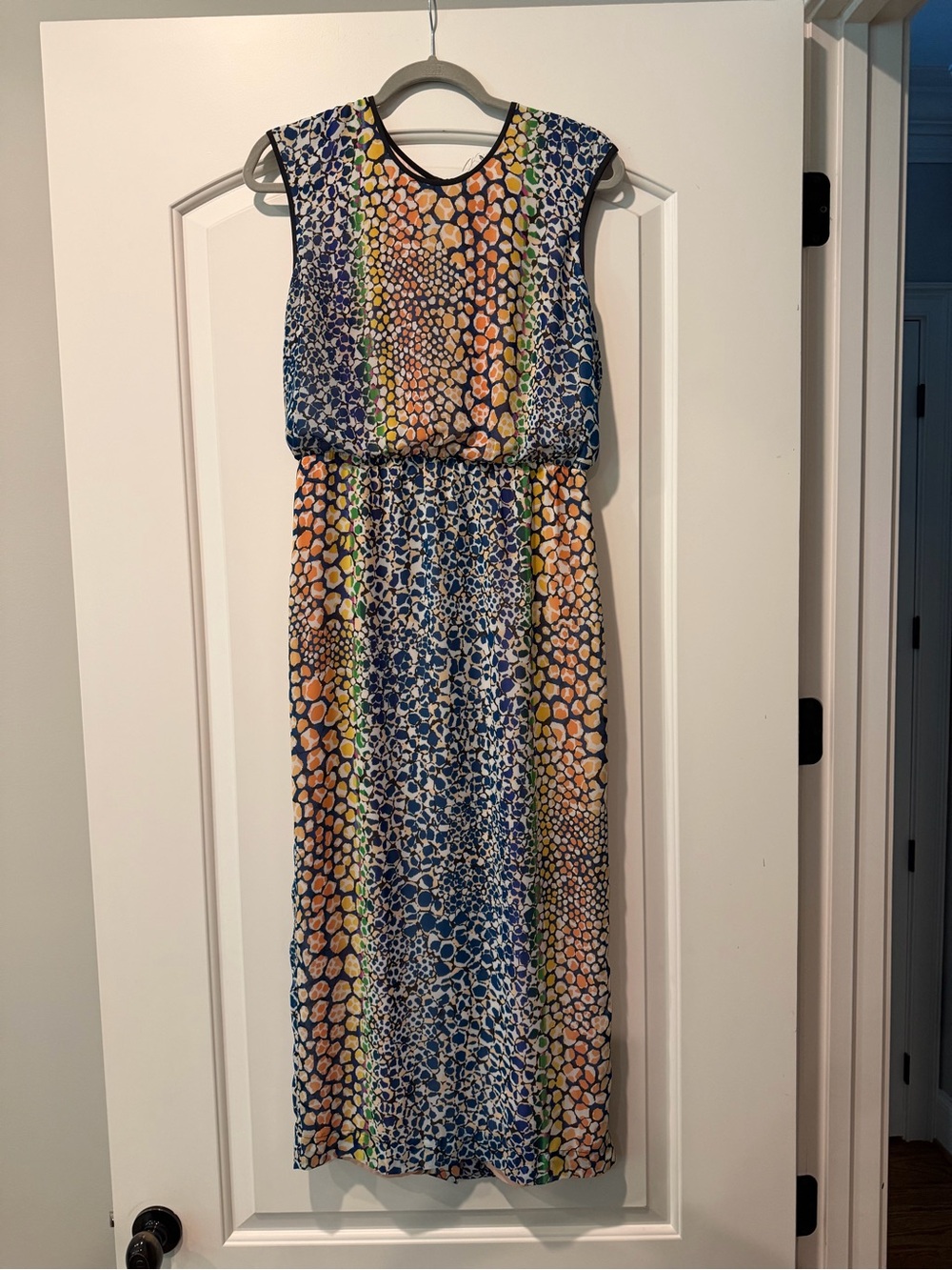 HD in Paris Blue, Orange & Green Patterned Midi Dress